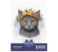 Rompecabezas De 1000 Piezas para Adolescentes Flower Chartreux Cat Art Rompecabezas para Adultos Juegos Relajantes Montaje De Patrones Regalos para Amigos Y Familiares 52x38cm/1000pcs