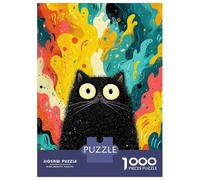 Rompecabezas De 1000 Piezas para Adolescentes Fluffy Black Cat with Colorful Background Rompecabezas para Adolescentes Juego Familiar Mejora La Memoria Cumpleaños Y Navidad 70x50cm/1