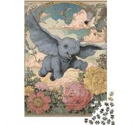 Rompecabezas De 1000 Piezas para Adolescentes Flying Elephant with Flowers Rompecabezas para Adultos Juguetes DIY Alivio del Estrés Oferta como Regalos para Toda La Familia 70x50cm/1000pcs