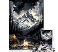 Rompecabezas de 1000 Piezas para Adolescentes fogata bajo un Pico nevado decoración del hogar Juguetes Regalo de cumpleaños Juego de ingenio Lista de Deseos con Papá Noel tamaño 38x52cm