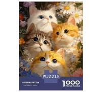 Rompecabezas De 1000 Piezas para Adolescentes Four Cats in A Floral Garden Rompecabezas para Adultos Juegos De Relajación Desafío Difícil Desafío Educativo 38x26cm/1000pcs