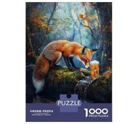 Rompecabezas De 1000 Piezas para Adolescentes Fox and Beer in The Woods Rompecabezas para Adultos Juego Práctico Mejora La Memoria Regalo De Cumpleaños, Regalos, 38x26cm/1000pcs