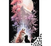 Rompecabezas De 1000 Piezas para Adolescentes Fox and Cat in Moonlit Forest Rompecabezas para Adolescentes Juego De Ingenio Una Obra De Arte Diversión En Casa Actividades, 70x50cm/1000pcs