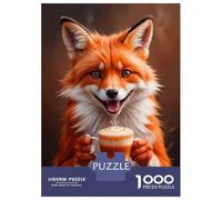 Rompecabezas De 1000 Piezas para Adolescentes Fox Drinking Coffee Rompecabezas para Adultos Juegos Relajantes Regalos para Mujeres Interacción Entre Padres E Hijos 70x50cm/1000pcs