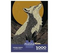 Rompecabezas De 1000 Piezas para Adolescentes Fox Howling at The Moon Illustration Rompecabezas para Adultos Juegos Relajantes Mejora La Memoria Ayuda A Ejercitar El Cerebro 52x38cm/1000pcs