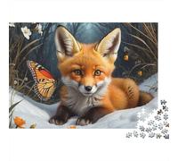 Rompecabezas De 1000 Piezas para Adolescentes Fox in Snow with Butterfly Rompecabezas para Adultos Juegos Relajantes Que Mejoran La Memoria Regalos para Reducir El Estrés 38x26cm/1000pcs