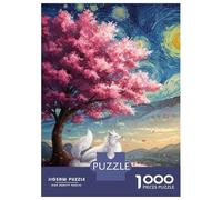 Rompecabezas De 1000 Piezas para Adolescentes Fox Under Cherry Blossom Tree Painting Rompecabezas para Adolescentes Juguetes Antiestrés Difícil Gran Regalo para Jugar 38x26cm/1000pcs