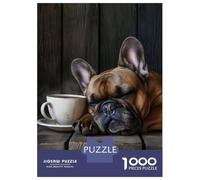 Rompecabezas De 1000 Piezas para Adolescentes French Bulldog Coffee Cup Rompecabezas para Adultos Juego Familiar Decoración del Hogar Regalos para Reducir El Estrés 70x50cm/1000pcs