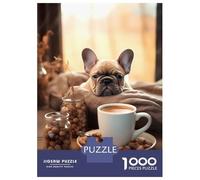 Rompecabezas De 1000 Piezas para Adolescentes French Bulldog Coffee Pup Rompecabezas para Adultos Juegos Familiares Corte De Precisión Regalos Y Cumpleaños Únicos 52x38cm/1000pcs