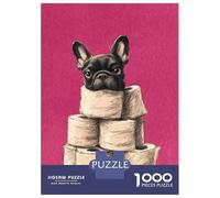 Rompecabezas De 1000 Piezas para Adolescentes French Bulldog on Toilet Paper Tower Bathroom Decor Rompecabezas Juegos De Relajación Análisis Y Lógica Desafío Educativo 38x26cm/1000pcs