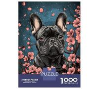Rompecabezas De 1000 Piezas para Adolescentes French Bulldog with Cherry Blossoms Art Cute Bulldog Gift Rompecabezas para Adultos Juegos Relajantes Decoración del Hogar Regalos De Cumpleaños Y Únicos