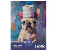 Rompecabezas De 1000 Piezas para Adolescentes French Bulldog with Toilet Paper Hat Rompecabezas para Adultos Juego Familiar Decoración del Hogar Regalos para Reducir El Estrés 52x38cm/1000pcs