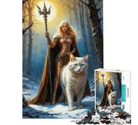 Rompecabezas de 1000 piezas para adolescentes Freya y el gato blanco Ideal para cumpleaños Navidad y diversión familiar Juego imposible para mayores de 14 años Juego de rompecabezas incluido (38x52cm)