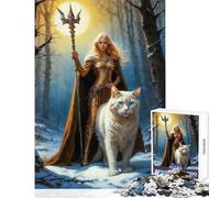 Rompecabezas de 1000 Piezas para Adolescentes Freya y Gato Blanco Juguetes de decoración para el hogar Grandes Regalos y Juguetes Juego Familiar interacción Entre Padres e Hijos tamaño 50x75cm