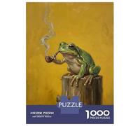 Rompecabezas De 1000 Piezas para Adolescentes Frog Smoking A Pipe on A Tree Stump Rompecabezas para Adultos Juegos Relajantes Decoración De Pared 38x26cm/1000pcs
