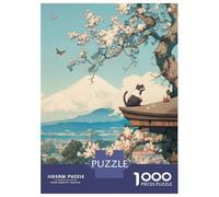 Rompecabezas De 1000 Piezas para Adolescentes Fuji Mount Cat Japanese Rompecabezas para Adultos Juego De Ingenio Ensamblaje De Patrones Desafiante De Completar 38x26cm/1000pcs