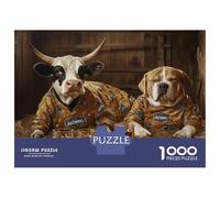 Rompecabezas De 1000 Piezas para Adolescentes Funny Cow and Dog Wearing Jak & DANNYS Shirts Rompecabezas para Adultos Juegos Familiares Regalos para Mujeres Cumpleaños 52x38cm/100