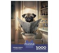 Rompecabezas De 1000 Piezas para Adolescentes Funny Pug in Toilet Rompecabezas Juegos Relajantes Regalos para Mujeres Cumpleaños 52x38cm/1000pcs