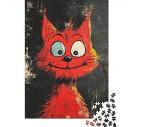 Rompecabezas De 1000 Piezas para Adolescentes Funny Red Cat Art Print Rompecabezas para Adolescentes Juego Práctico para Mejorar La Memoria Regalos Y Cumpleaños Únicos 38x26cm/1000pcs