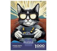 Rompecabezas De 1000 Piezas para Adolescentes Funny Retro Gamer Cat 01 Rompecabezas para Adultos Juegos Familiares Corte De Precisión Regalos Y Cumpleaños Únicos 52x38cm/1000pcs