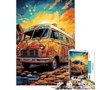 Rompecabezas de 1000 Piezas para Adolescentes Furgoneta psicodélica al Atardecer Rompecabezas para Adultos Juego Familiar para Mejorar la Memoria Toda la Familia (50x75cm)