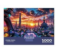Rompecabezas De 1000 Piezas para Adolescentes Futuristic Cityscape with Neon Lights Rompecabezas para Adultos Juegos Divertidos Decoración Cumpleaños, Navidad 52x38cm/1000pcs