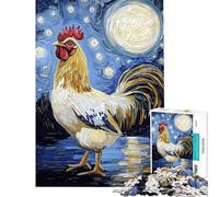 Rompecabezas de 1000 Piezas para Adolescentes Gallo bajo la Noche Estrellada Rompecabezas para Adultos Juguete para decoración de Pared Juego desafiante y difícil Regalos (Tamaño 50x75cm)