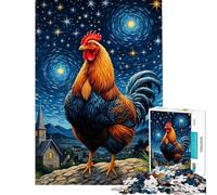Rompecabezas de 1000 Piezas para Adolescentes Gallo Pollo Noche Estrellada Rompecabezas para Adultos Juego práctico Arte de Pared cumpleaños y Navidad (Tamaño 50x75cm)