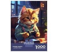 Rompecabezas De 1000 Piezas para Adolescentes Gaming Cat Rompecabezas para Adultos Juego Práctico Ensamblaje De Patrones Regalos para Reducir El Estrés 38x26cm/1000pcs