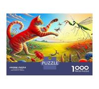 Rompecabezas De 1000 Piezas para Adolescentes Garden Cat Vs Praying Mantis Rompecabezas para Adultos Juego Práctico Arte De Pared Oferta como Regalos para Toda La Familia 52x38cm/1000pcs