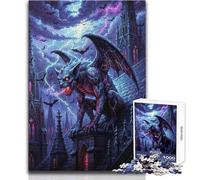 Rompecabezas de 1000 Piezas para Adolescentes: Gárgola en un Edificio gótico Durante una tormenta Juego práctico para Mejorar la Memoria (tamaño 38x52cm)