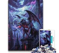 Rompecabezas de 1000 Piezas para Adolescentes: Gárgola en un Edificio gótico Durante una tormenta, Regalo de cumpleaños para Mayores de 14 años 38x26cm