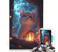 Rompecabezas de 1000 Piezas para Adolescentes: Gatito de Anime Curioso con Linterna, Juguetes para armar, desafiante de completar, Regalo de cumpleaños, Regalos de Viaje 38x26cm