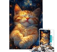 Rompecabezas de 1000 Piezas para Adolescentes Gatito durmiendo en el Espacio Diversión en casa Juego de ensamblaje de Patrones para Relajarse para Mayores de 14 años 50x75cm
