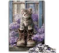 Rompecabezas de 1000 Piezas para Adolescentes, Gatito en Lavanda, Juguete Educativo Intelectual descompresor, decoración, 50x75cm
