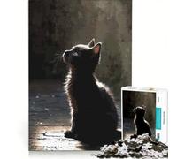 Rompecabezas de 1000 Piezas para Adolescentes: Gatito Negro Mirando hacia Arriba, Juegos relajantes, Carrera de Velocidad con Las Manos, Ideal para cumpleaños y Navidad 50x75cm