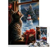 Rompecabezas de 1000 Piezas para Adolescentes Gatitos Mirando la Navidad Juguetes antiestrés Regalos para Mujeres y Hombres Juego Educativo desafío Educativo tamaño 38x26cm