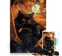 Rompecabezas de 1000 Piezas para Adolescentes Gato a la luz de la Luna otoñal,articulaciones Suaves,diversión para Entrenar la Mente,Juego Casual,decoración navideña (38x26cm)