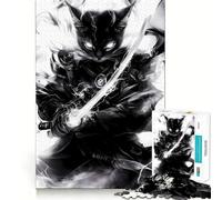Rompecabezas de 1000 Piezas para Adolescentes Gato Abisinio Negro,Animal samurái,Rompecabezas de lógica de Corte preciso,Juego para Pasar el Tiempo, Relajante (38x52cm)