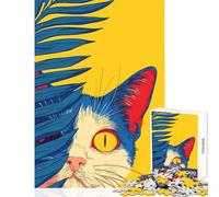 Rompecabezas de 1000 Piezas para Adolescentes Gato asomándose Tras una Hoja de Palma Juguete Educativo Gran Regalo para Juegos Juego práctico desafío Educativo tamaño 38x52cm