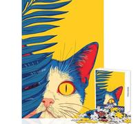 Rompecabezas de 1000 Piezas para Adolescentes: Gato asomándose Tras una Hoja de Palma Juguete Educativo Ideas de Regalo Juego práctico colección de Artistas Bellas Artes tamaño 50x75cm