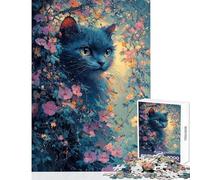 Rompecabezas de 1000 Piezas para Adolescentes Gato Azul en Flor Juego práctico Educativo para Aprender y Decorar el hogar Juguetes para Relajarse y estimular el intelecto (38x26cm)