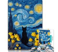 Rompecabezas de 1000 Piezas para Adolescentes: Gato bajo el Cielo Estrellado Un Juego desafiante para Todos Ideal para Mujeres y Hombres (26x38cm)