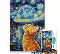 Rompecabezas de 1000 Piezas para Adolescentes Gato bajo un Cielo Estrellado - Juego de Ajuste preciso,Actividad Cerebral Inteligente,Momento de relajación,Regalo de cumpleaños (38x52cm)