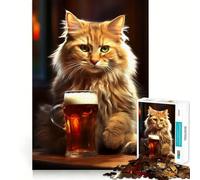 Rompecabezas de 1000 Piezas para Adolescentes Gato Bebiendo Cerveza,Juego de Ajuste, desafío Mental,Juguete,Momento de diversión Tranquila,Escena navideña,Arte (50x75cm)