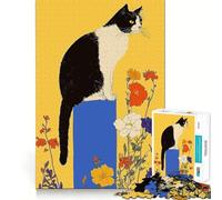 Rompecabezas de 1000 Piezas para Adolescentes Gato Blanco y Negro con Flores,diseño de Corte preciso,Rompecabezas de lógica,Juego para Pasar el rato,Regalo navideño Relajante (38x52cm)