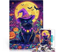 Rompecabezas de 1000 Piezas para Adolescentes Gato Brujo de Halloween Juego Educativo Familiar Regalos de cumpleaños, Regalos, Arte Mural 38x26cm