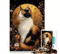Rompecabezas de 1000 Piezas para Adolescentes Gato calicó en un Aura Dorada Floral Arte de Corte preciso Juego Divertido para concentrarse,Relajarse y Jugar Regalo Ideal para cumpleaños (38x26cm)