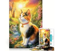 Rompecabezas de 1000 Piezas para Adolescentes Gato Calico en un Mundo de fantasía Juego de Ajuste preciso,concentración,diversión,Ocio,Tiempo Libre,decoración navideña para Pared (50x75cm)