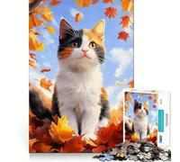 Rompecabezas de 1000 Piezas para Adolescentes Gato Calico Entre Hojas de otoño Decoración práctica para ejercitar la Mente Juego para Relajarse Regalo Divertido de Navidad (50x75cm)